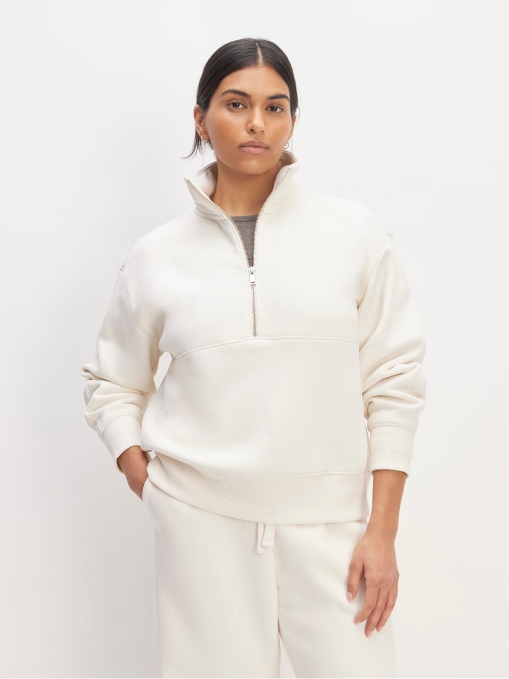 Everlane ReNew ReTrack Fleece Half Zip Pullover Sweatshirt Cream Oversized S